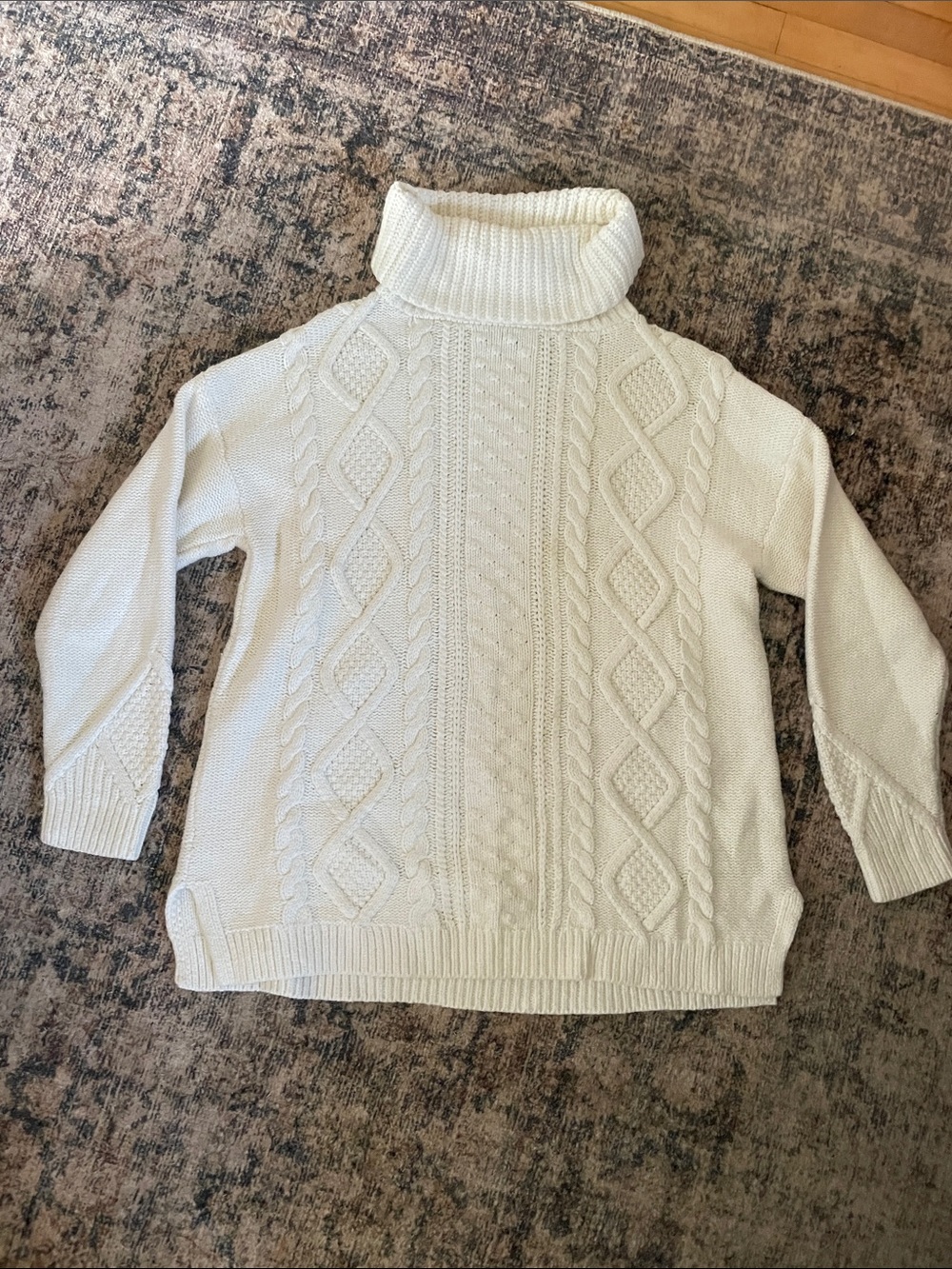 Lands' End women’s Cream Cable-Knit Turtleneck Sweater